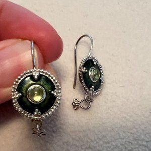 Green & Yellow Silver Toned Earrings